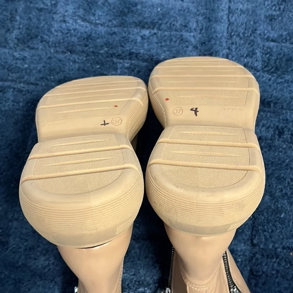 New Free People Mara Zip Moto Boots in Latte Brown Leather Size 37 or 7